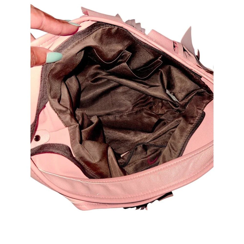 Chaos by Elsie Pink Leather Fringed Hobo Bag Shoulder Bag